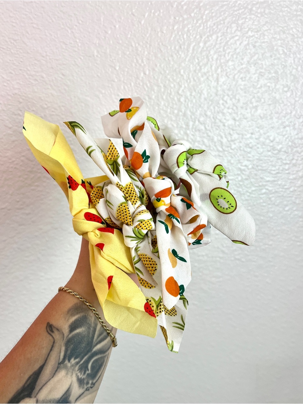 Fruit Print Scrunchie Set of 4 - Yellow & White